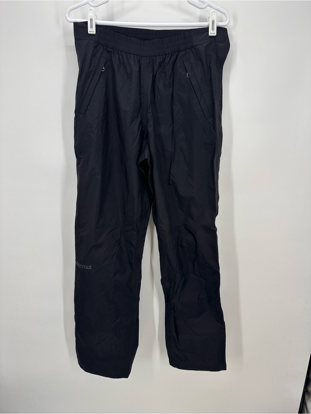 Marmot Black PreCip Eco Full Zip Hiking Pants w elastic waistband and Zip Pocket